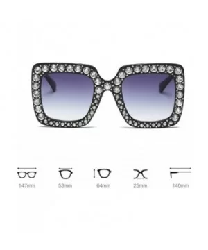 Large Jeweled Sunglasses for Women Crystal Bling Studded Oversized Square Frame - Clear Pink Purple - C718E0QHH9W $13.10 Square