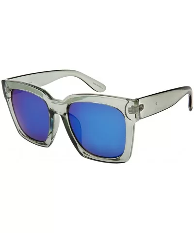 80's Inspired Oversized Square Sunglasses w/Mirrored Lens 34109-REV - Clear Grey - CS183XLGO2N $6.10 Oval