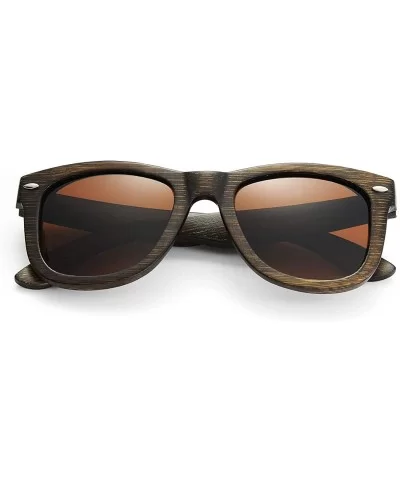 Wood Sunglasses with Polarized lenses for Men&Women Handmade Bamboo Wooden Sunglasses - F Brown - C418U0CZT8D $12.30 Round