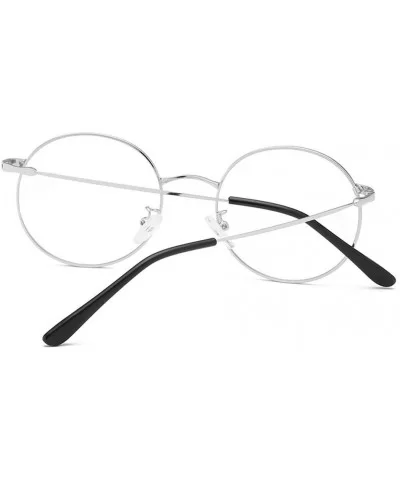 Sunglasses - Round Metal Frame Blue-Coated Flat Mirror Lens Sun Glasses - Silver - CD18U8ND4LU $7.40 Round