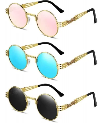 3 Pairs Round Retro Sunglasses Steampunk Sunglasses Metal Frame Hippie Glasses (Color 1) - CS18XTX03S7 $5.72 Round