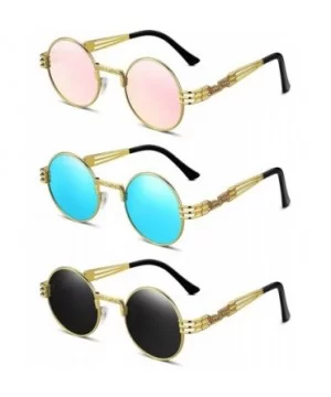 3 Pairs Round Retro Sunglasses Steampunk Sunglasses Metal Frame Hippie Glasses (Color 1) - CS18XTX03S7 $5.72 Round