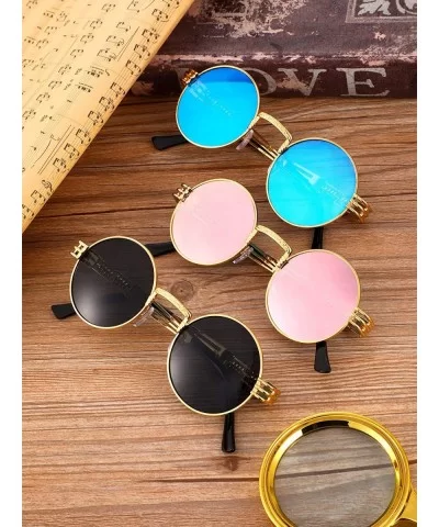 3 Pairs Round Retro Sunglasses Steampunk Sunglasses Metal Frame Hippie Glasses (Color 1) - CS18XTX03S7 $5.72 Round