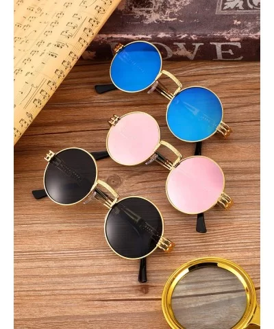 3 Pairs Round Retro Sunglasses Steampunk Sunglasses Metal Frame Hippie Glasses (Color 1) - CS18XTX03S7 $5.72 Round