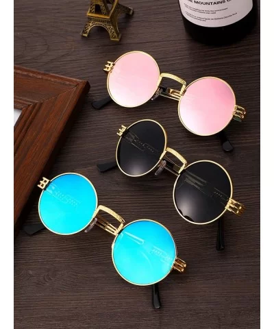 3 Pairs Round Retro Sunglasses Steampunk Sunglasses Metal Frame Hippie Glasses (Color 1) - CS18XTX03S7 $5.72 Round