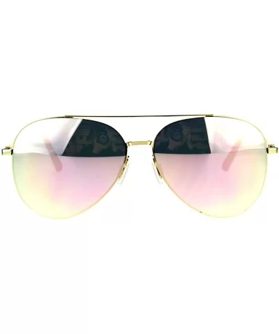 Unisex Aviator Sunglasses Thin Metal Spring Hinge Frame UV 400 - Gold (Pink Mirror) - CF18HMZOU47 $7.55 Aviator