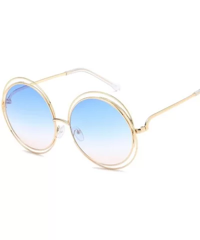 Oversized lens Mirror Sunglasses Women Brand Designer Metal Frame Lady Sun Glasses - 2-gold-black - CN18W7HNEMT $23.25 Oversized