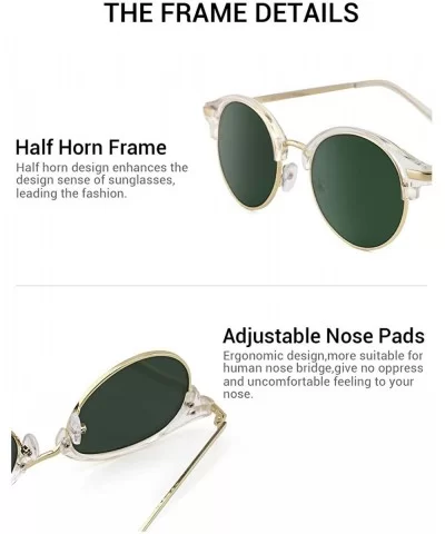 Horn Rimmed Sunglasses for Women Men Round Fashion UV400 Protection Eyewear - A-transparent - C518Z65LR30 $8.56 Sport