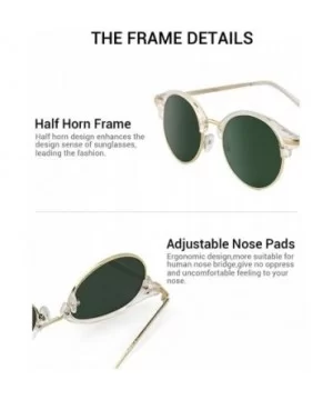 Horn Rimmed Sunglasses for Women Men Round Fashion UV400 Protection Eyewear - A-transparent - C518Z65LR30 $8.56 Sport