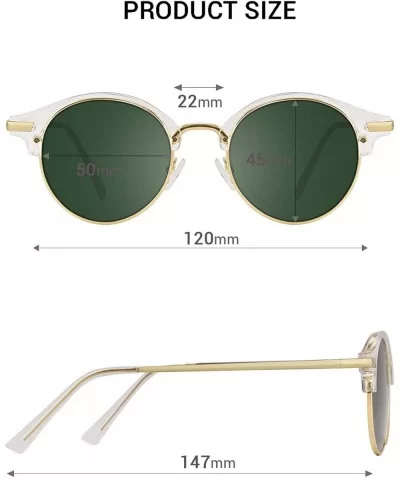 Horn Rimmed Sunglasses for Women Men Round Fashion UV400 Protection Eyewear - A-transparent - C518Z65LR30 $8.56 Sport