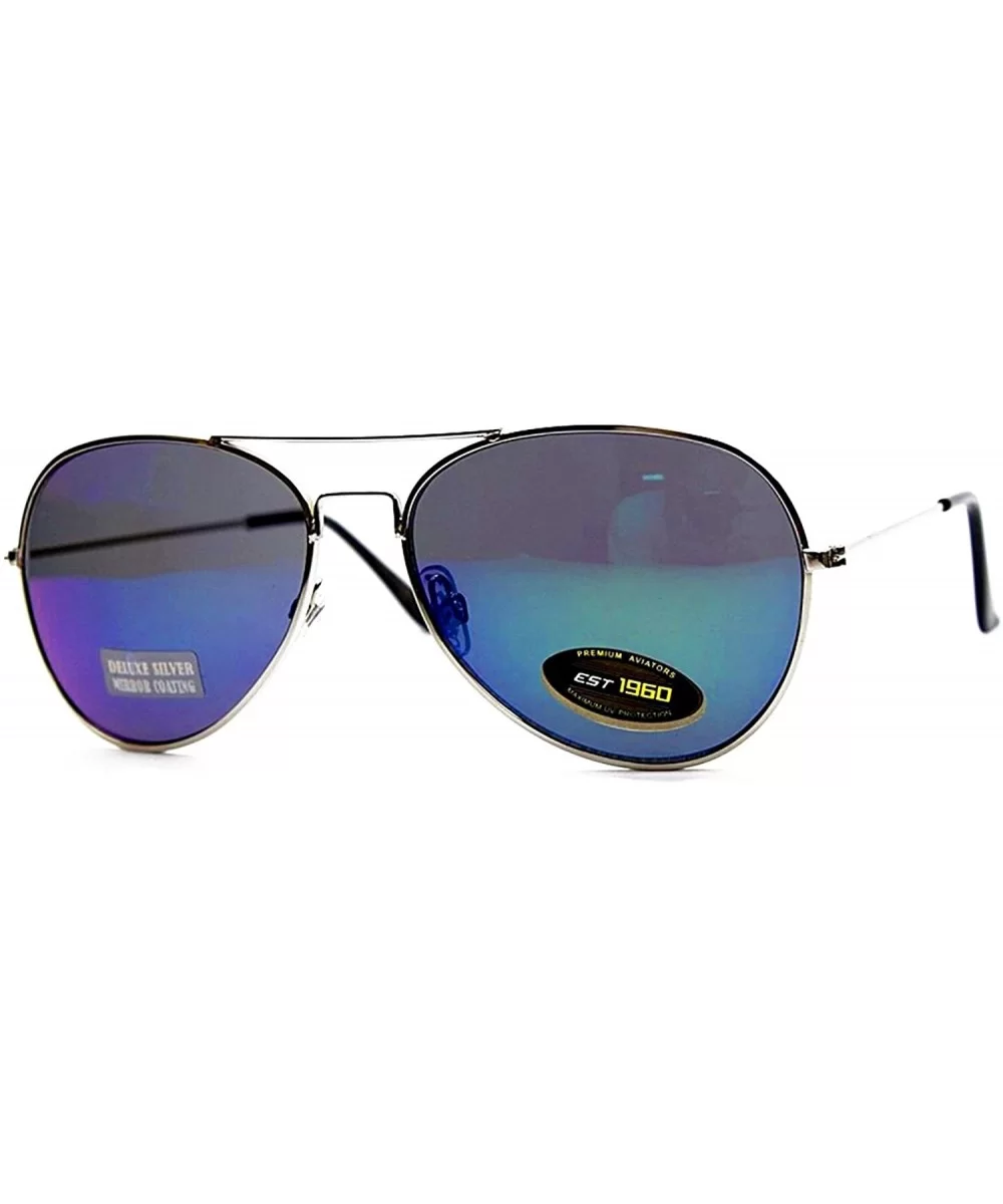 Large Flat Top Aviator Sunglasses Metal Bridge Sport Racing Mens Fashion (Blue-Green - 55) - CT119Z5FGU7 $6.93 Sport