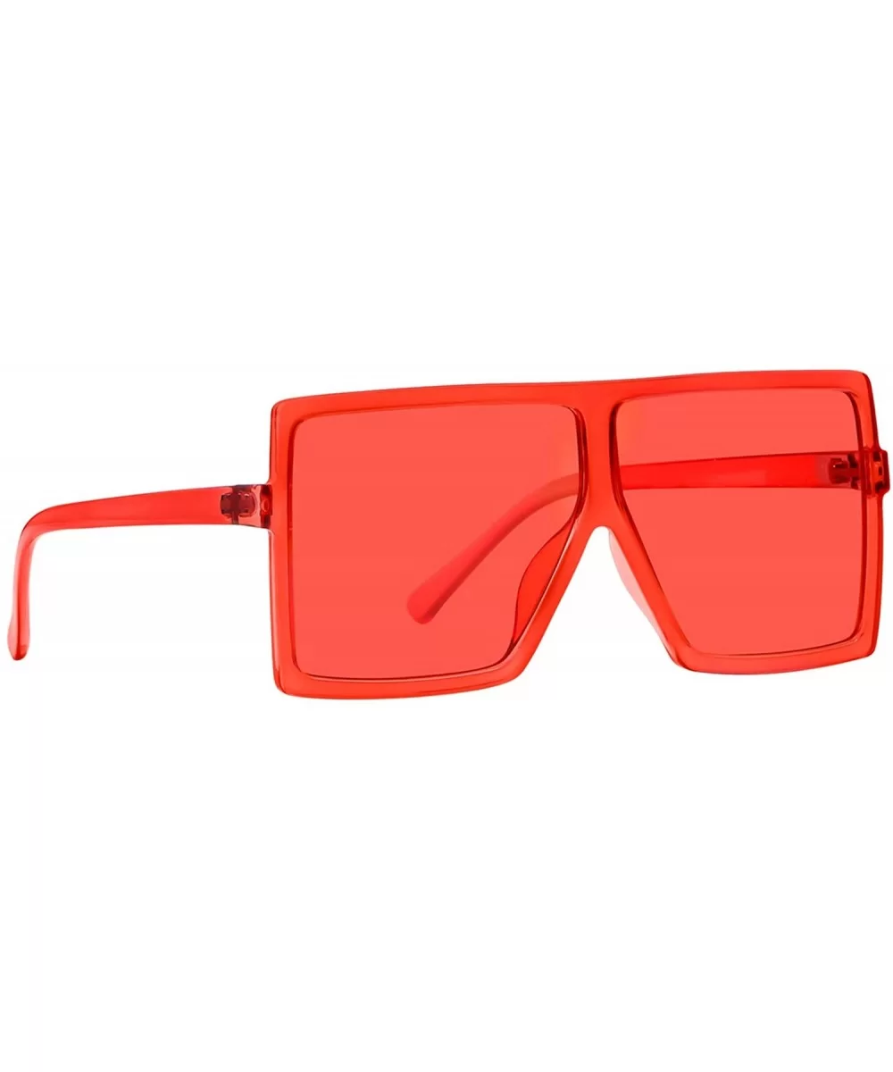 Square Oversized Sunglasses for Women Men Flat Top Fashion Shades - Deep Red Frame- Red Lens - C7198DRO0YA $5.26 Aviator