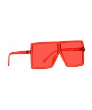 Square Oversized Sunglasses for Women Men Flat Top Fashion Shades - Deep Red Frame- Red Lens - C7198DRO0YA $5.26 Aviator