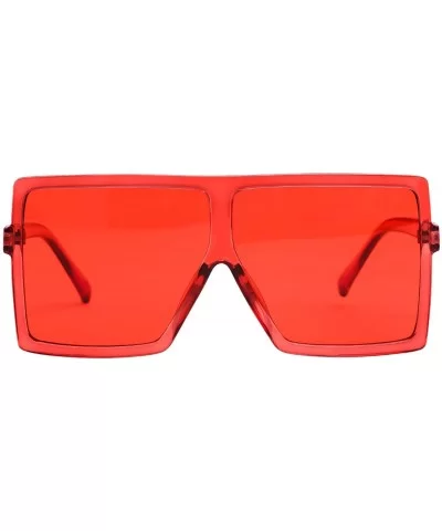 Square Oversized Sunglasses for Women Men Flat Top Fashion Shades - Deep Red Frame- Red Lens - C7198DRO0YA $5.26 Aviator