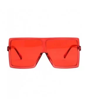 Square Oversized Sunglasses for Women Men Flat Top Fashion Shades - Deep Red Frame- Red Lens - C7198DRO0YA $5.26 Aviator