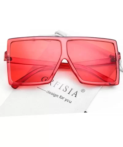 Square Oversized Sunglasses for Women Men Flat Top Fashion Shades - Deep Red Frame- Red Lens - C7198DRO0YA $5.26 Aviator