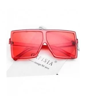 Square Oversized Sunglasses for Women Men Flat Top Fashion Shades - Deep Red Frame- Red Lens - C7198DRO0YA $5.26 Aviator