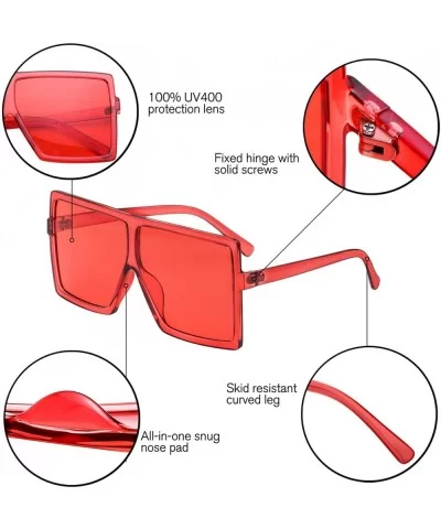 Square Oversized Sunglasses for Women Men Flat Top Fashion Shades - Deep Red Frame- Red Lens - C7198DRO0YA $5.26 Aviator