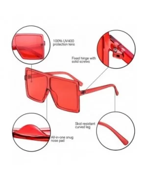 Square Oversized Sunglasses for Women Men Flat Top Fashion Shades - Deep Red Frame- Red Lens - C7198DRO0YA $5.26 Aviator