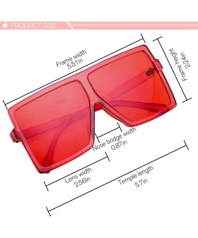 Square Oversized Sunglasses for Women Men Flat Top Fashion Shades - Deep Red Frame- Red Lens - C7198DRO0YA $5.26 Aviator