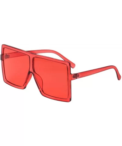 Square Oversized Sunglasses for Women Men Flat Top Fashion Shades - Deep Red Frame- Red Lens - C7198DRO0YA $5.26 Aviator