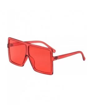 Square Oversized Sunglasses for Women Men Flat Top Fashion Shades - Deep Red Frame- Red Lens - C7198DRO0YA $5.26 Aviator