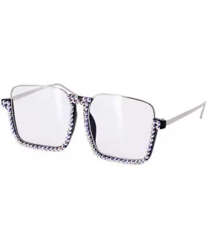 Oversized Diamond Sunglasses for Women Square Bling Rhinestone Shades - Blue White - CW197M3MR35 $14.25 Cat Eye