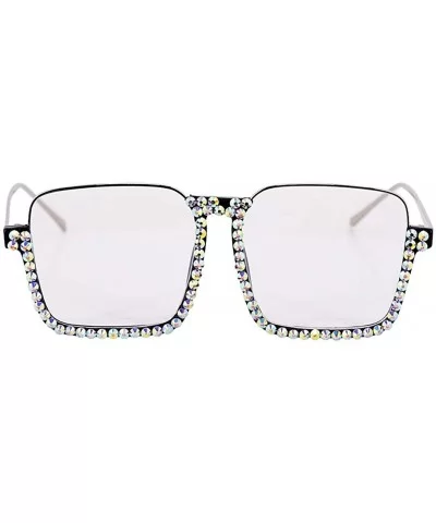 Oversized Diamond Sunglasses for Women Square Bling Rhinestone Shades - Blue White - CW197M3MR35 $14.25 Cat Eye