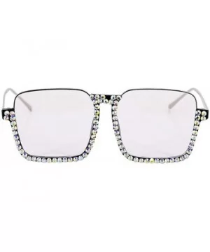 Oversized Diamond Sunglasses for Women Square Bling Rhinestone Shades - Blue White - CW197M3MR35 $14.25 Cat Eye