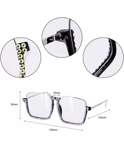 Oversized Diamond Sunglasses for Women Square Bling Rhinestone Shades - Blue White - CW197M3MR35 $14.25 Cat Eye