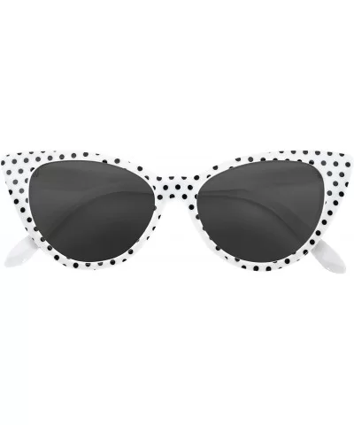 Women's Cateye Vintage Sunglasses UV400 - White Black Dots Frame / Smoke Lens - CU126HZ0IVJ $5.30 Cat Eye