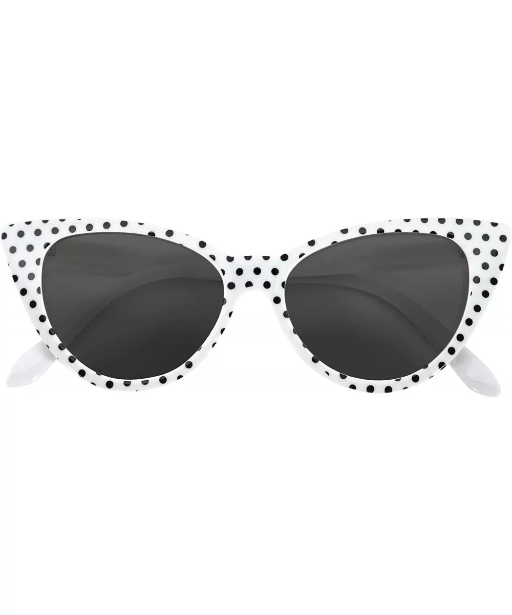 Women's Cateye Vintage Sunglasses UV400 - White Black Dots Frame / Smoke Lens - CU126HZ0IVJ $5.30 Cat Eye