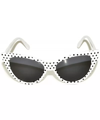 Women's Cateye Vintage Sunglasses UV400 - White Black Dots Frame / Smoke Lens - CU126HZ0IVJ $5.30 Cat Eye