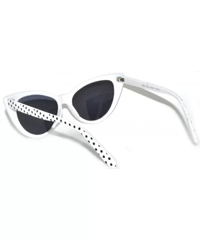 Women's Cateye Vintage Sunglasses UV400 - White Black Dots Frame / Smoke Lens - CU126HZ0IVJ $5.30 Cat Eye