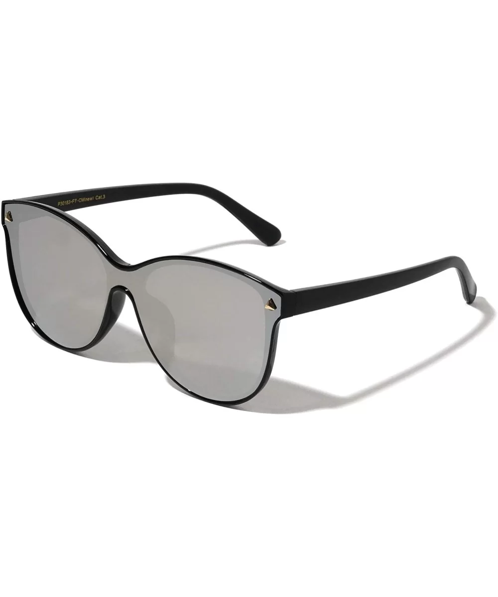 Busan Round One Piece Shield Retro Cat Eye Sunglasses - Grey - CG197638D5A $11.73 Round