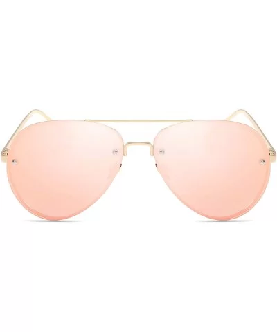 Women Oversized Aviator Sunglasses Rimless Double Bridge Fashion Eyewear - Pink Mirror Lens - CT18S7LO5DR $8.18 Oversized