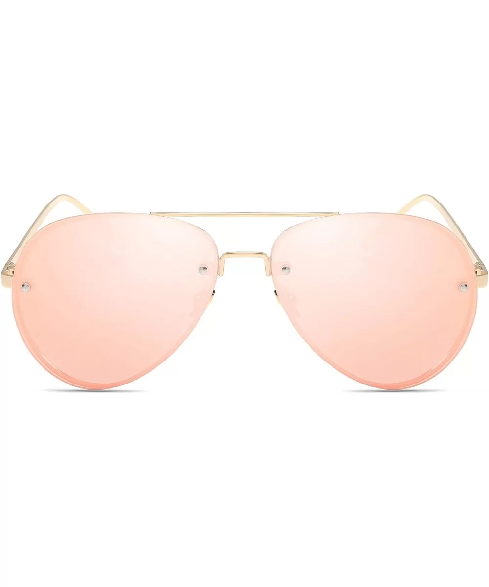 Women Oversized Aviator Sunglasses Rimless Double Bridge Fashion Eyewear - Pink Mirror Lens - CT18S7LO5DR $8.18 Oversized