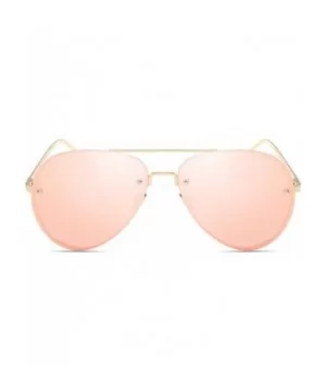 Women Oversized Aviator Sunglasses Rimless Double Bridge Fashion Eyewear - Pink Mirror Lens - CT18S7LO5DR $8.18 Oversized