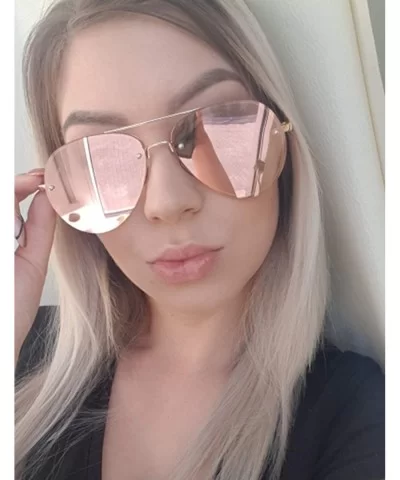 Women Oversized Aviator Sunglasses Rimless Double Bridge Fashion Eyewear - Pink Mirror Lens - CT18S7LO5DR $8.18 Oversized