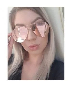 Women Oversized Aviator Sunglasses Rimless Double Bridge Fashion Eyewear - Pink Mirror Lens - CT18S7LO5DR $8.18 Oversized