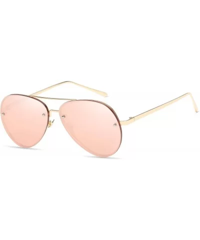 Women Oversized Aviator Sunglasses Rimless Double Bridge Fashion Eyewear - Pink Mirror Lens - CT18S7LO5DR $8.18 Oversized