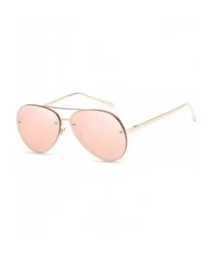 Women Oversized Aviator Sunglasses Rimless Double Bridge Fashion Eyewear - Pink Mirror Lens - CT18S7LO5DR $8.18 Oversized