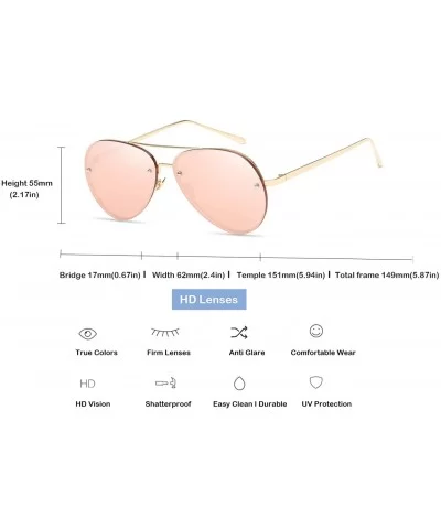 Women Oversized Aviator Sunglasses Rimless Double Bridge Fashion Eyewear - Pink Mirror Lens - CT18S7LO5DR $8.18 Oversized