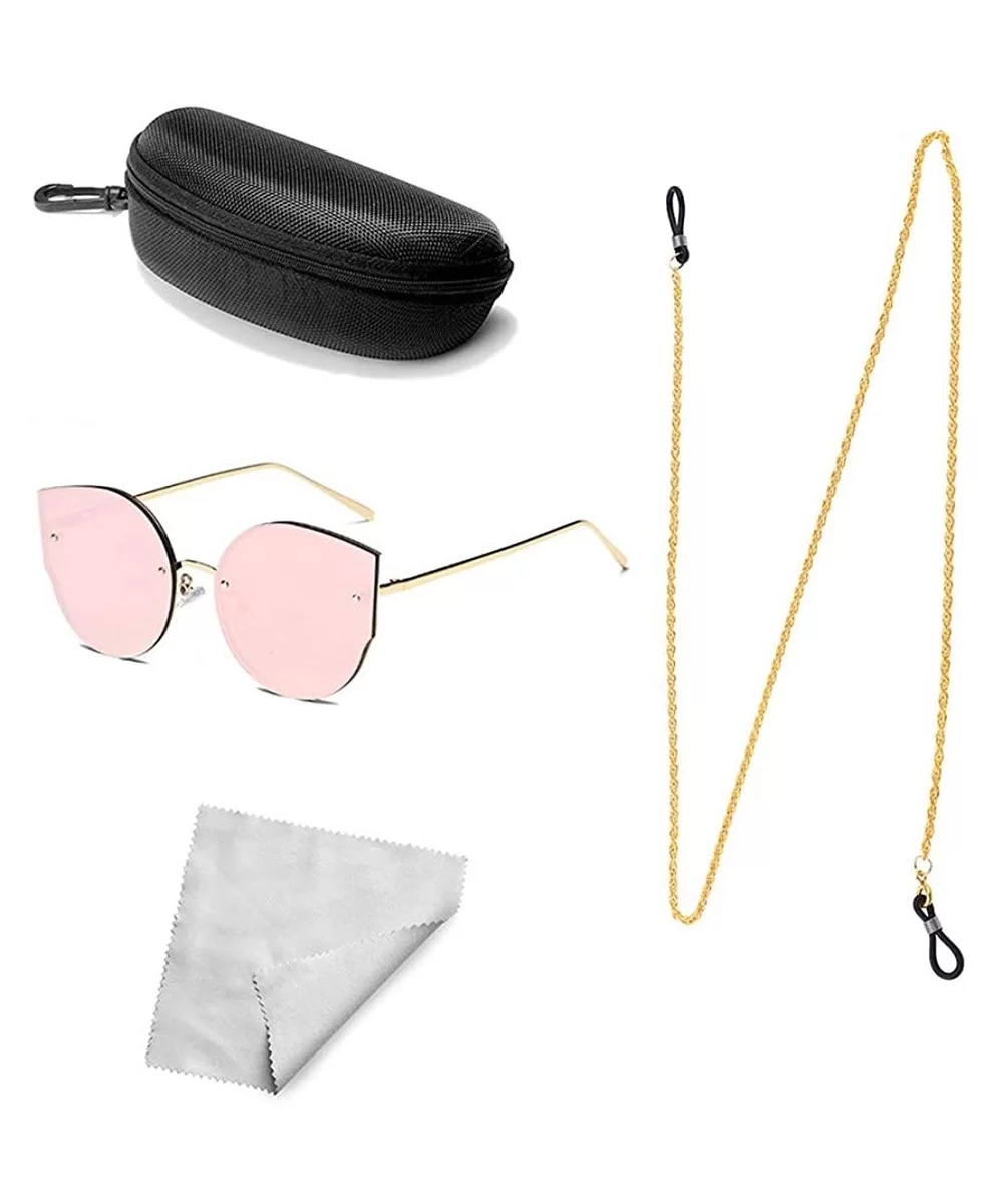 Women Eyeglass Chain Sunglasses Mirrored Lens Shades Strap Holder Necklace Glasses Retainer Glasses Case +Cloth - CP199HSMNCM...