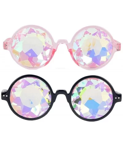 Rave Festival Kaleidoscope Glasses Rainbow Prism Sunglasses for Women Men - Black+pink(round) - CC18SNZNRRX $15.53 Goggle