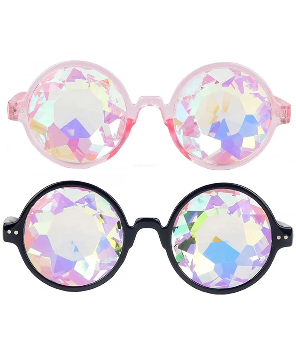 Rave Festival Kaleidoscope Glasses Rainbow Prism Sunglasses for Women Men - Black+pink(round) - CC18SNZNRRX $15.53 Goggle