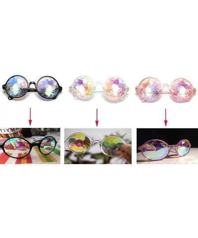 Rave Festival Kaleidoscope Glasses Rainbow Prism Sunglasses for Women Men - Black+pink(round) - CC18SNZNRRX $15.53 Goggle