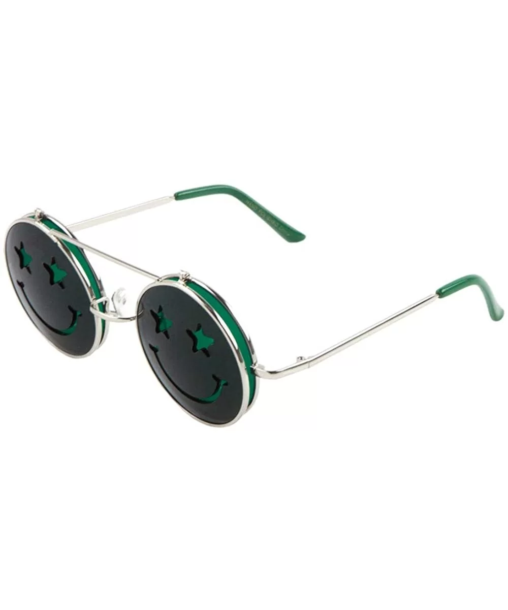 Round Happy Face Star Eyes Flip Up Shield Round Sunglasses - Green - CD1903T2Y3O $9.10 Shield