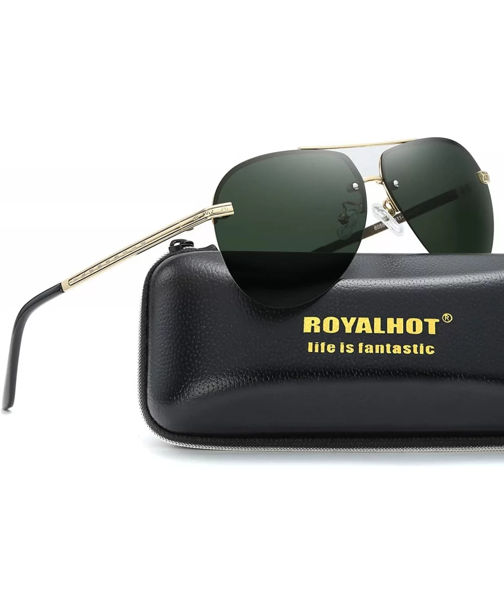 Mens Aviator Sunglasses Polarized Alloy Frame for Driving Fishing Golf UV 400 Protection - Gold Dark Green - CK18AYLR6ET $13....