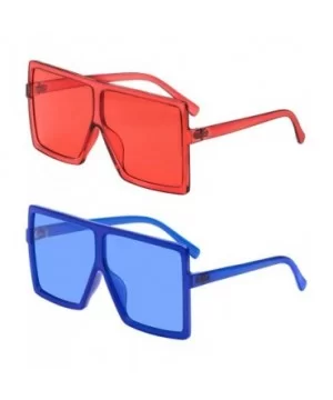 Square Oversized Sunglasses for Women Men Flat Top Fashion Shades - 2pcs-navy Blue +Deep Red - CM190DZXAIY $8.15 Rimless